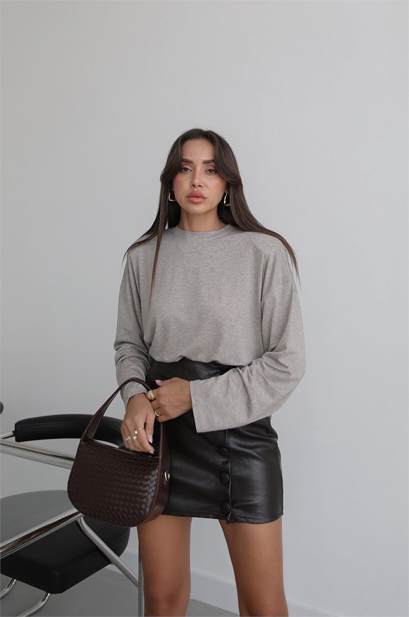 Bej Melanj Vatkalı İnce Sweatshirt