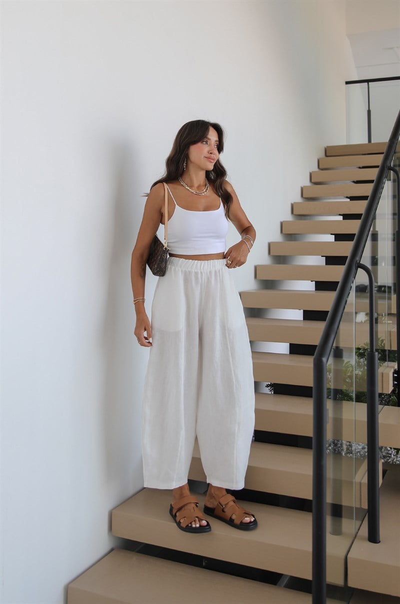 Beyaz Linen Balon Pantolon