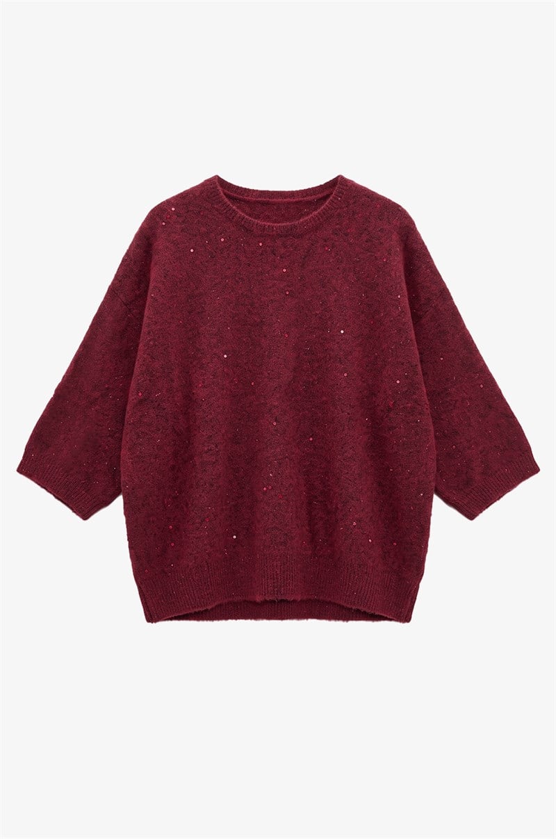 Bordo Glow Yarım Kollu Kazak