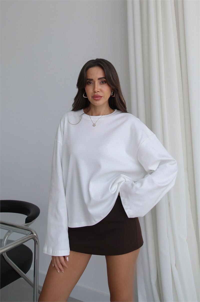 Ekru İspanyol Kol Basic Sweatshirt