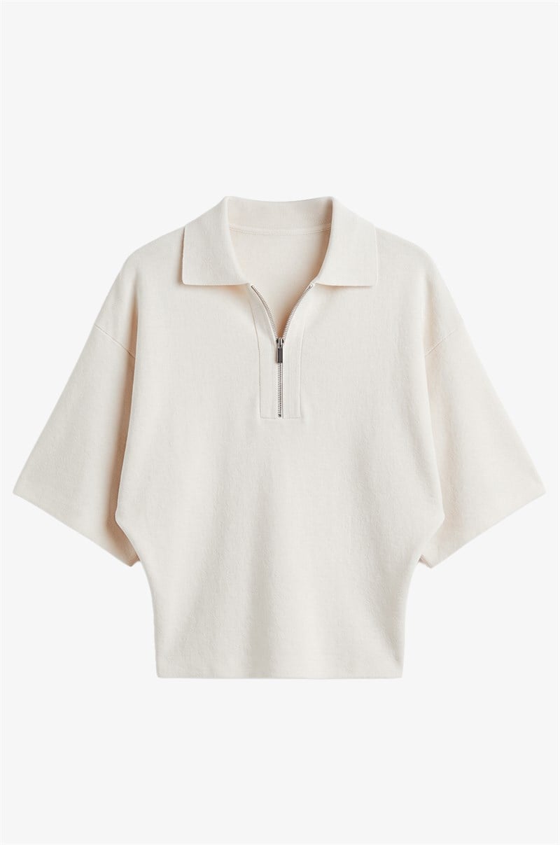 Ekru Loose Fit Polo Yaka Kazak