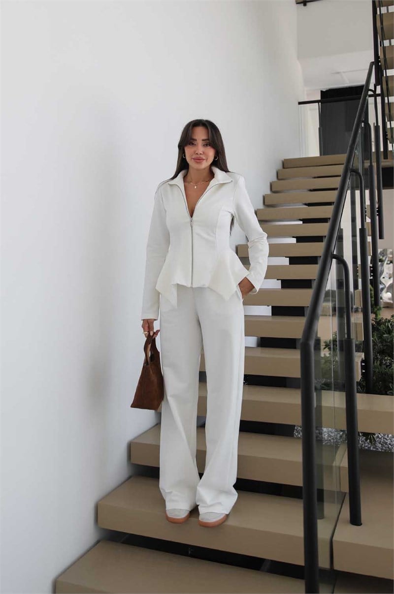 Ekru Mabel Volan Detaylı Sweatshirt Pantolon Takım
