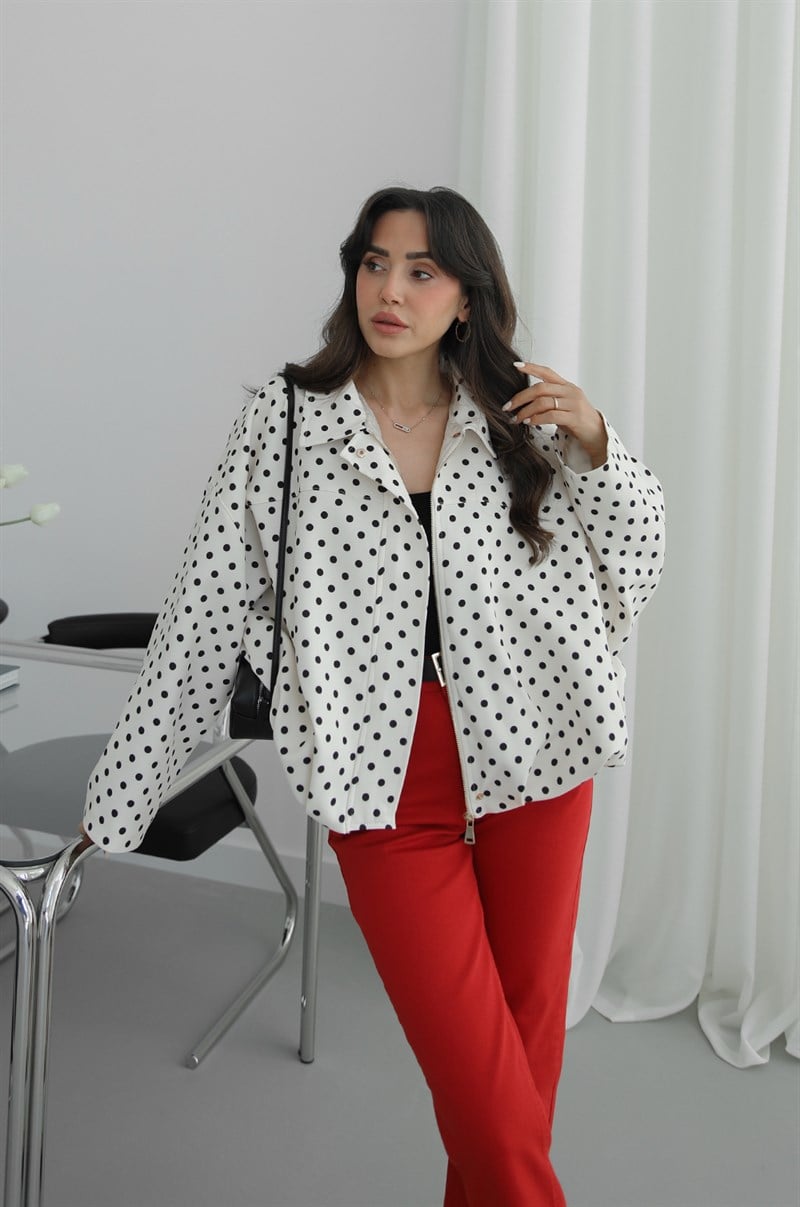 Ekru Sigel Puantiyeli Ceket