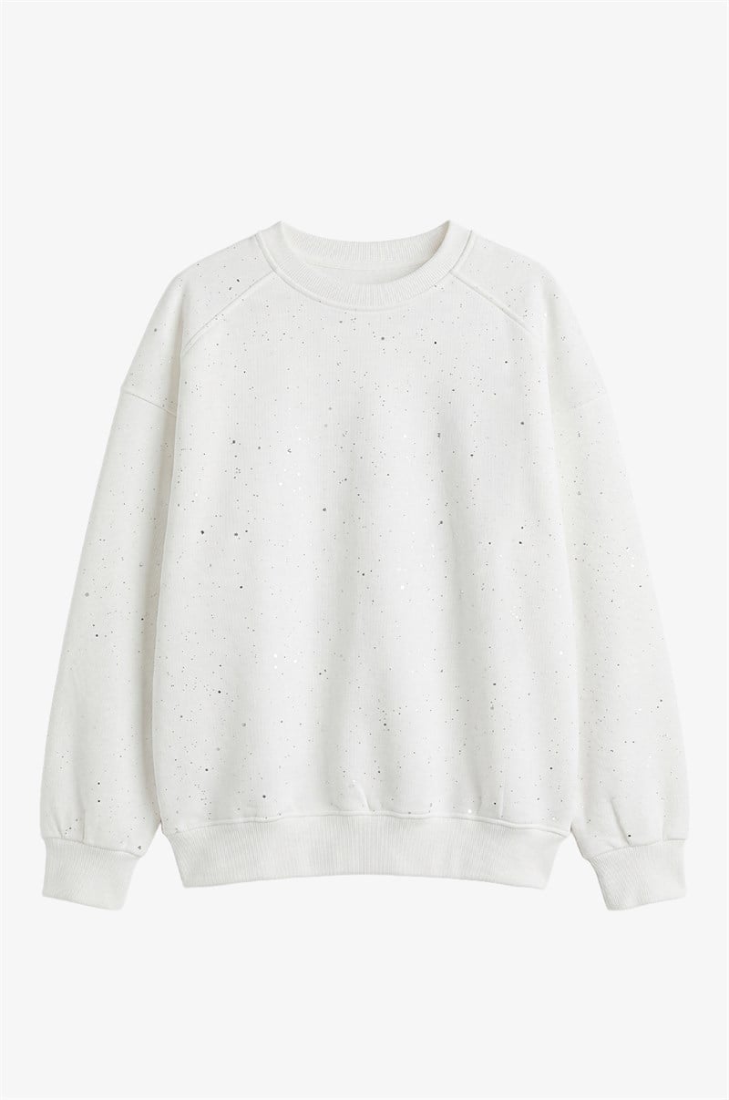Ekru Simli Sweatshirt