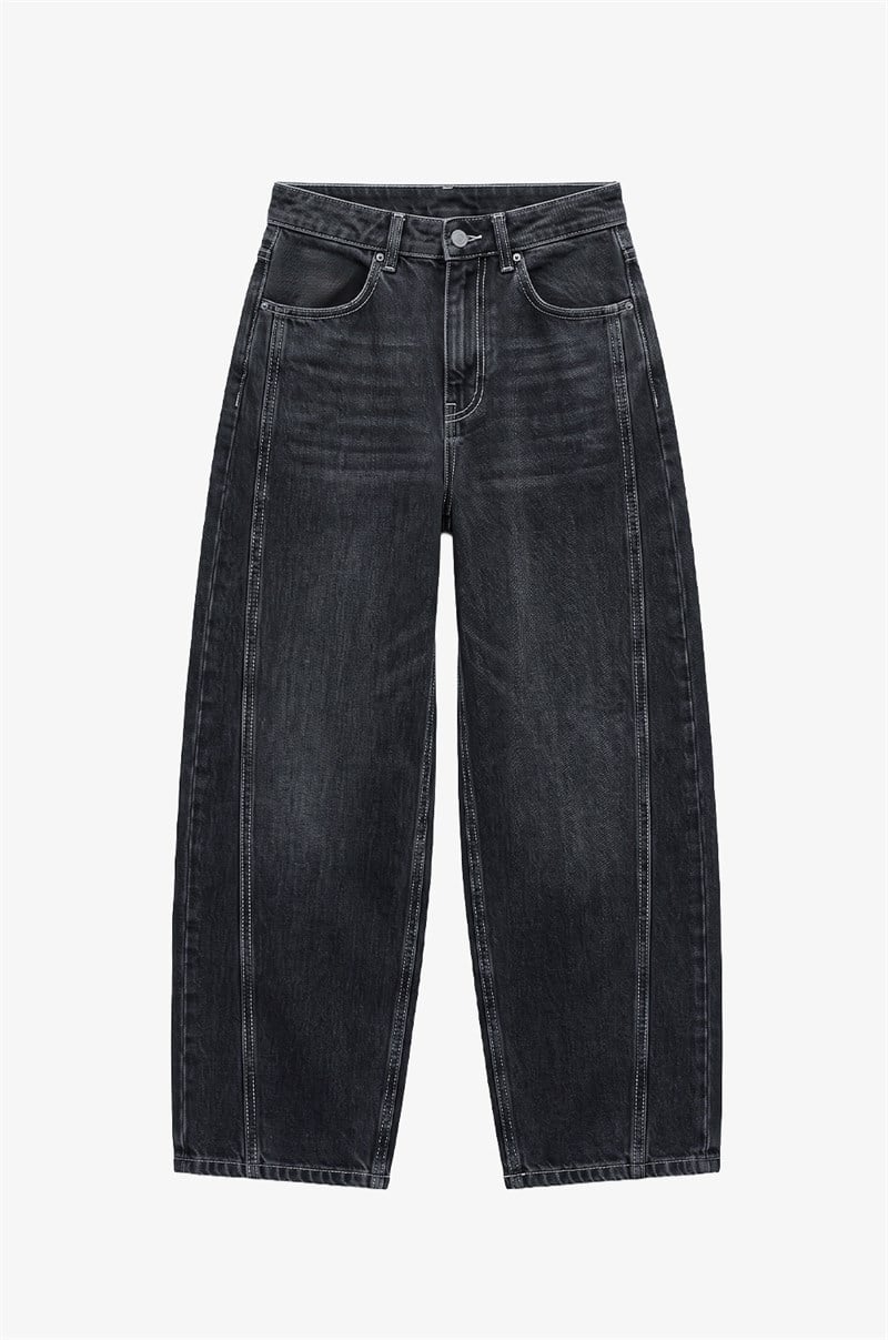 Füme Yanı Çift Dikişli Mom Jean
