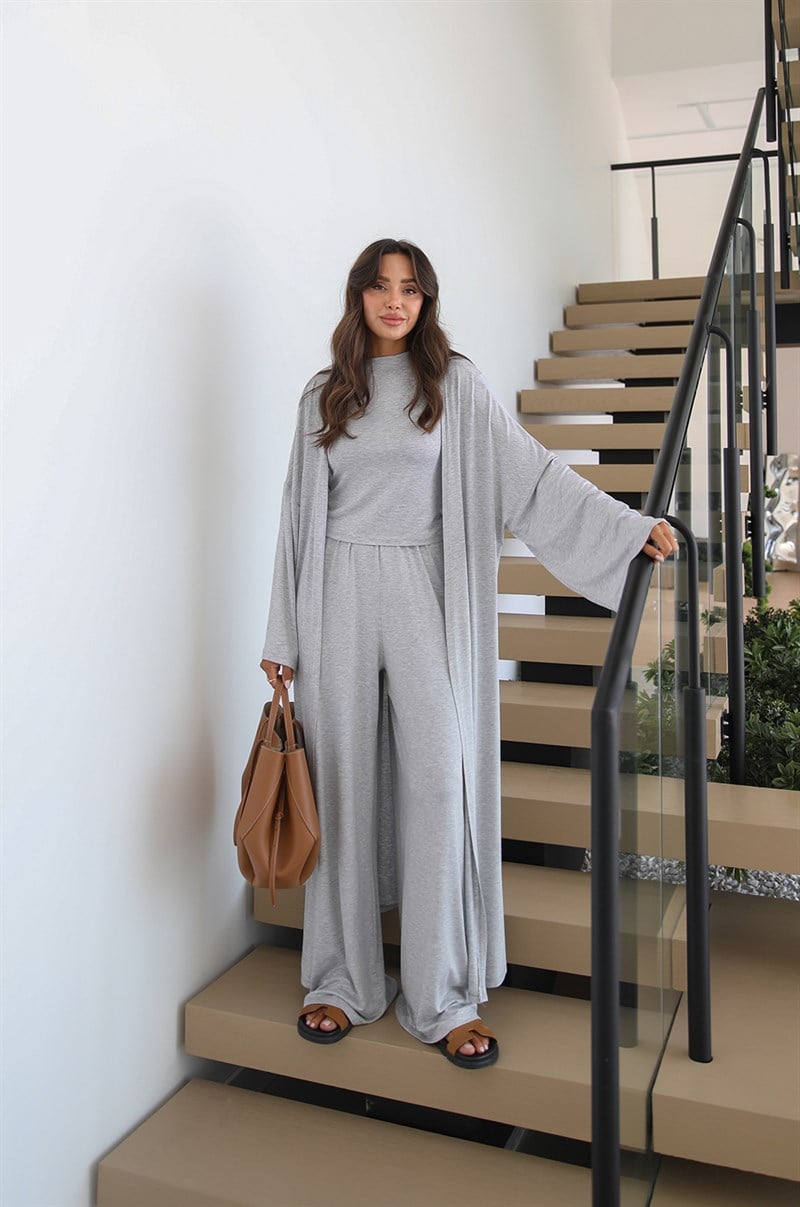 Gri Bluz Pantolon Kimono Takım