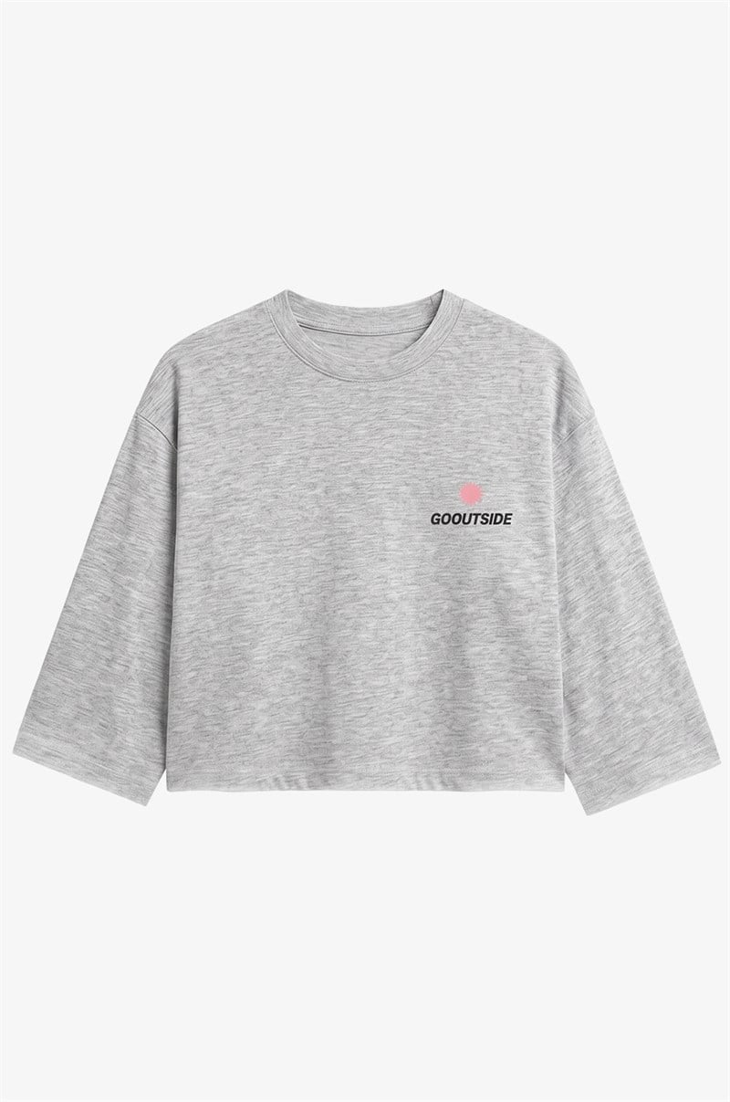 Gri Go Outside Baskılı Sweatshirt