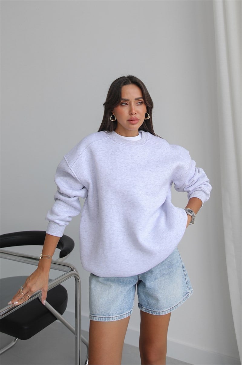 Gri Melanj Orin Bisiklet Yaka Sweatshirt 