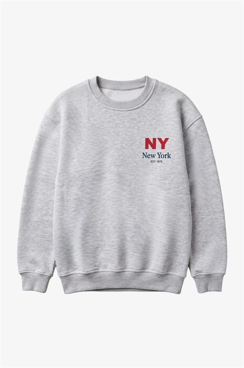 Gri New York Baskılı Sweatshirt