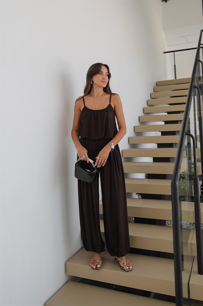 Kahve Aurora Balon Bluz Pantolon Takım 