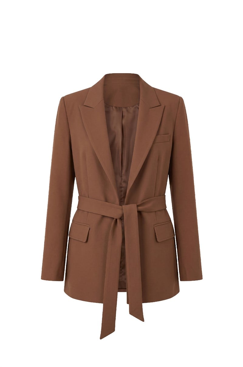 Kahverengi Sydney Kuşaklı Blazer Ceket 
