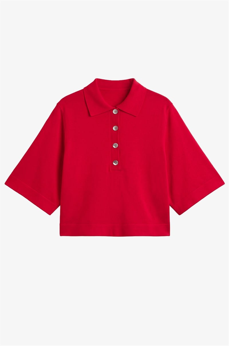 Kırmızı Geniş Kollu Polo Yaka Triko