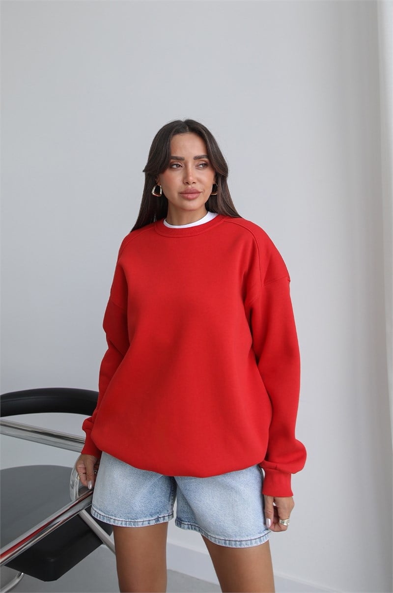 Kırmızı Orin Bisiklet Yaka Sweatshirt  