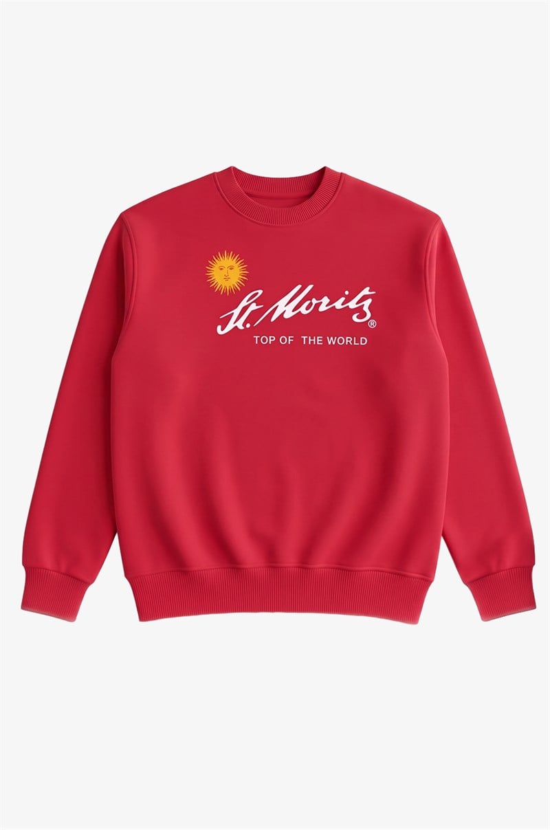 Kırmızı St Moritz Baskılı Sweatshirt