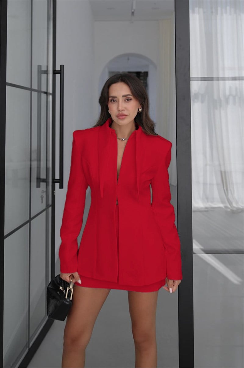 Kırmızı Tailored Kesim Fit Ceket Etek Takım