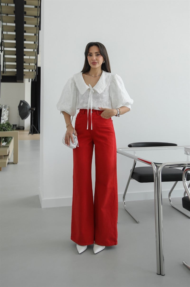 Kırmızı Wide Leg Jean