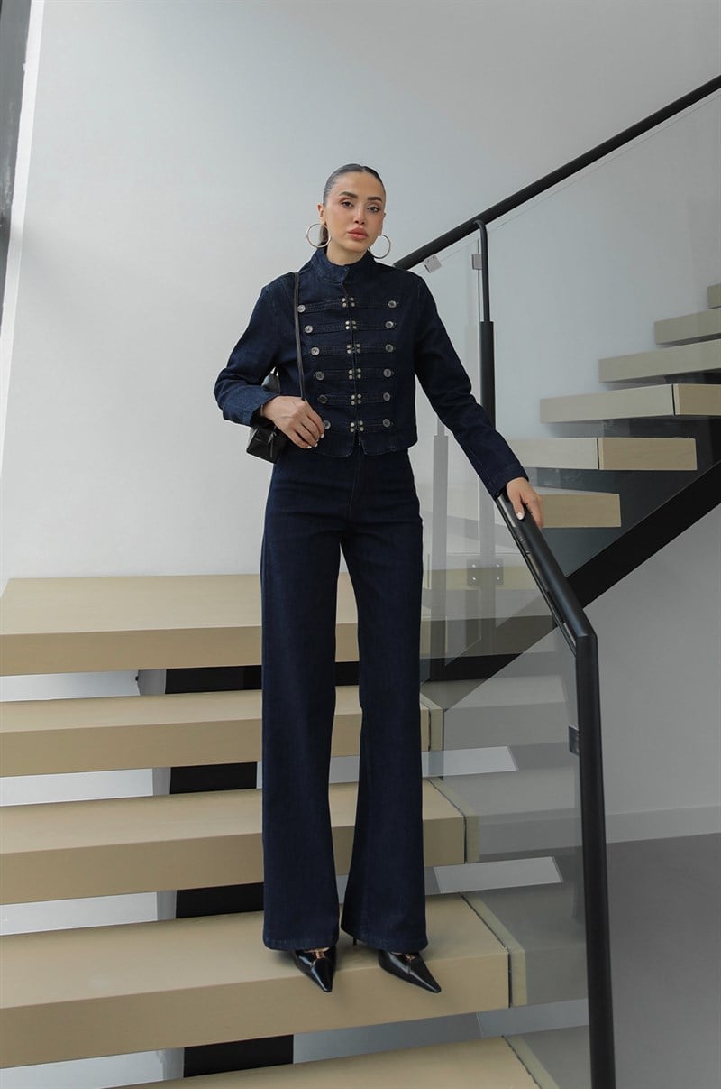 Koyu Lacivert Hussar Ceket Pantolon Denim Takım