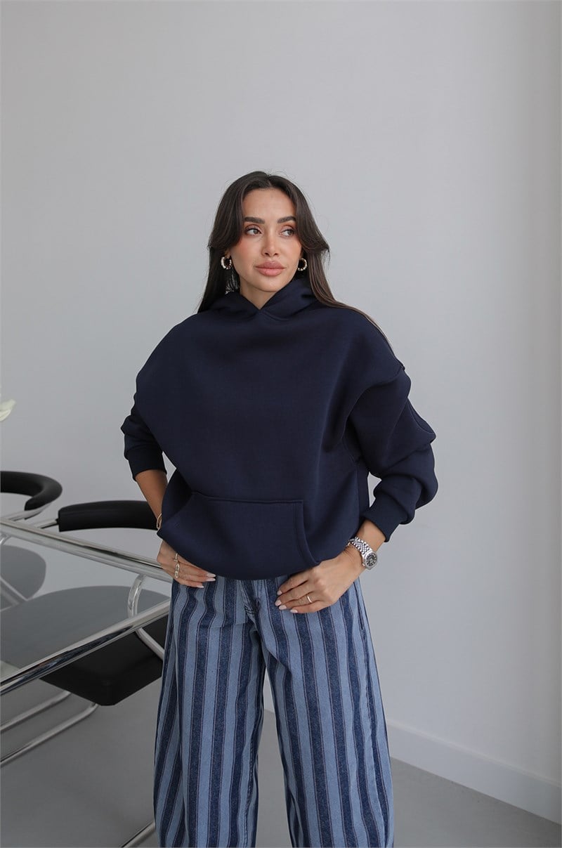 Lacivert Askası Garage Yazılı Sweatshirt