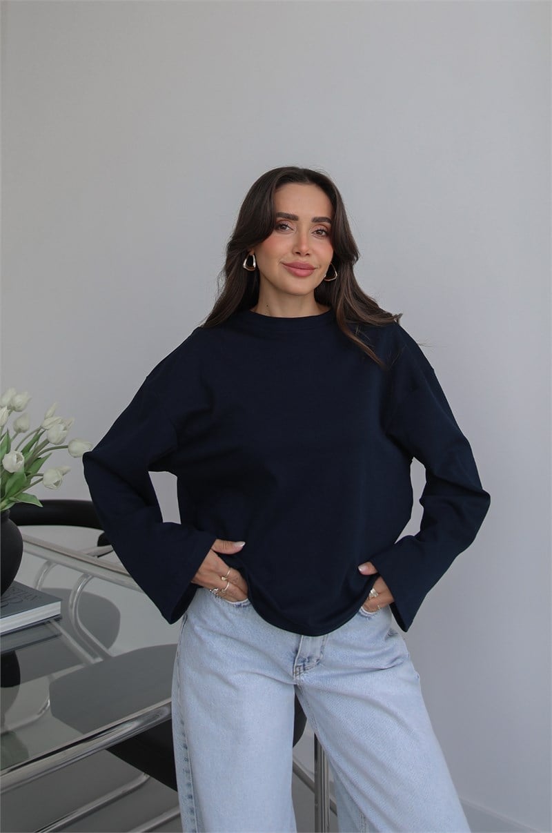 Lacivert İspanyol Kol Basic Sweatshirt