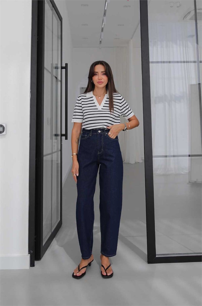 Lacivert Lumex Yüksek Bel Barrel Fit Jean