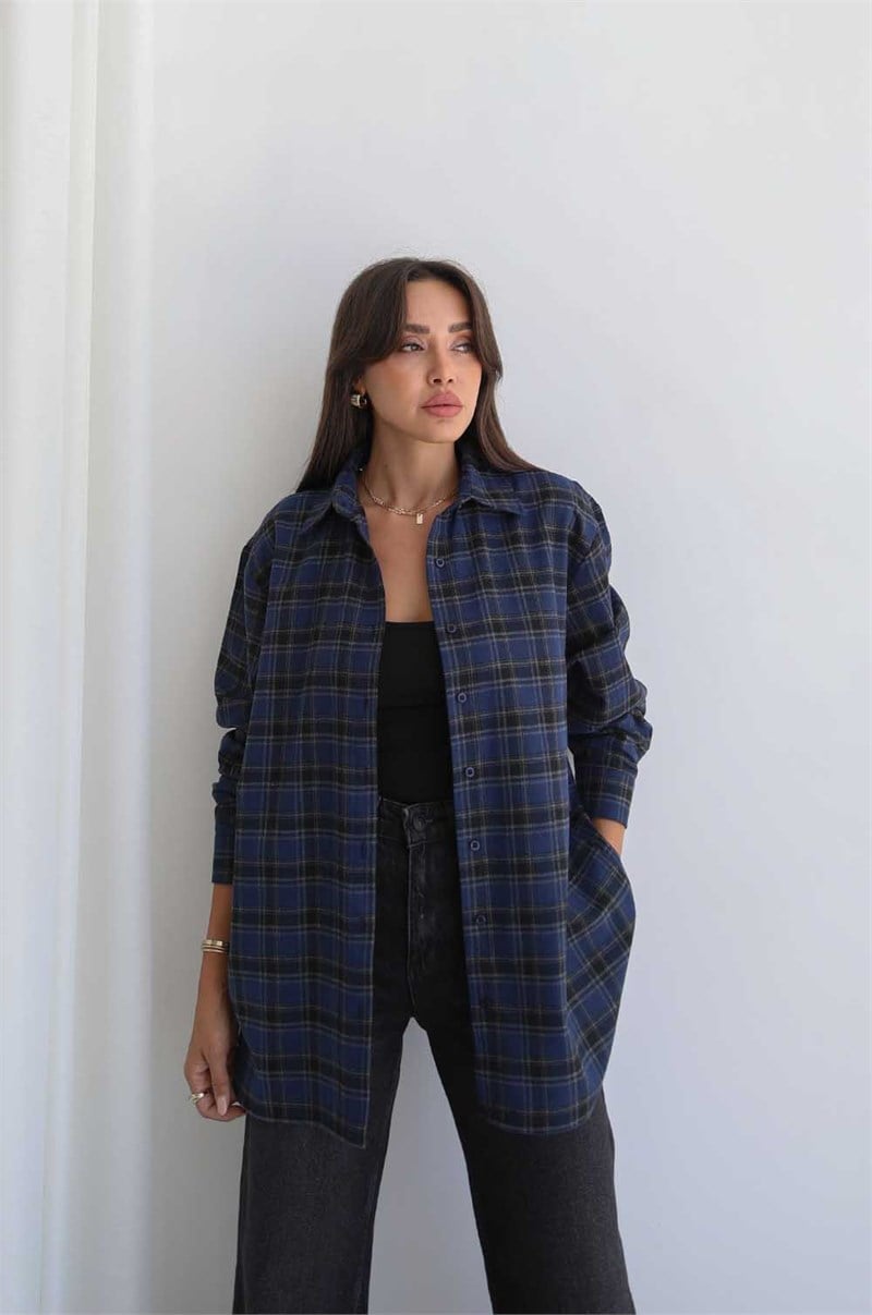 Lacivert Plaid Oduncu Ekose Gömlek