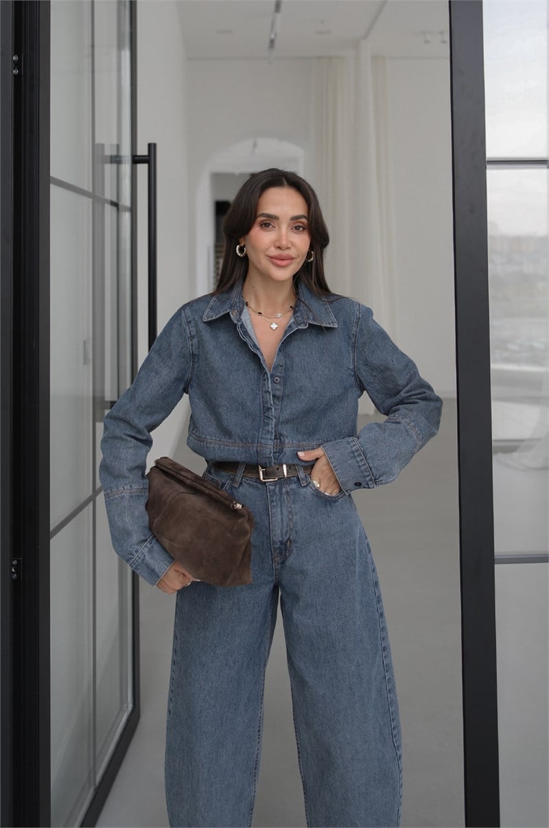 Mavi Gizli Düğmeli Fit Denim Ceket