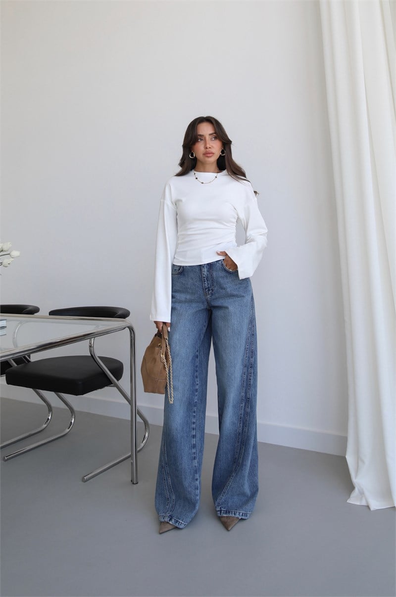 Mavi Niki Çift Dikişli Wide Leg Jean