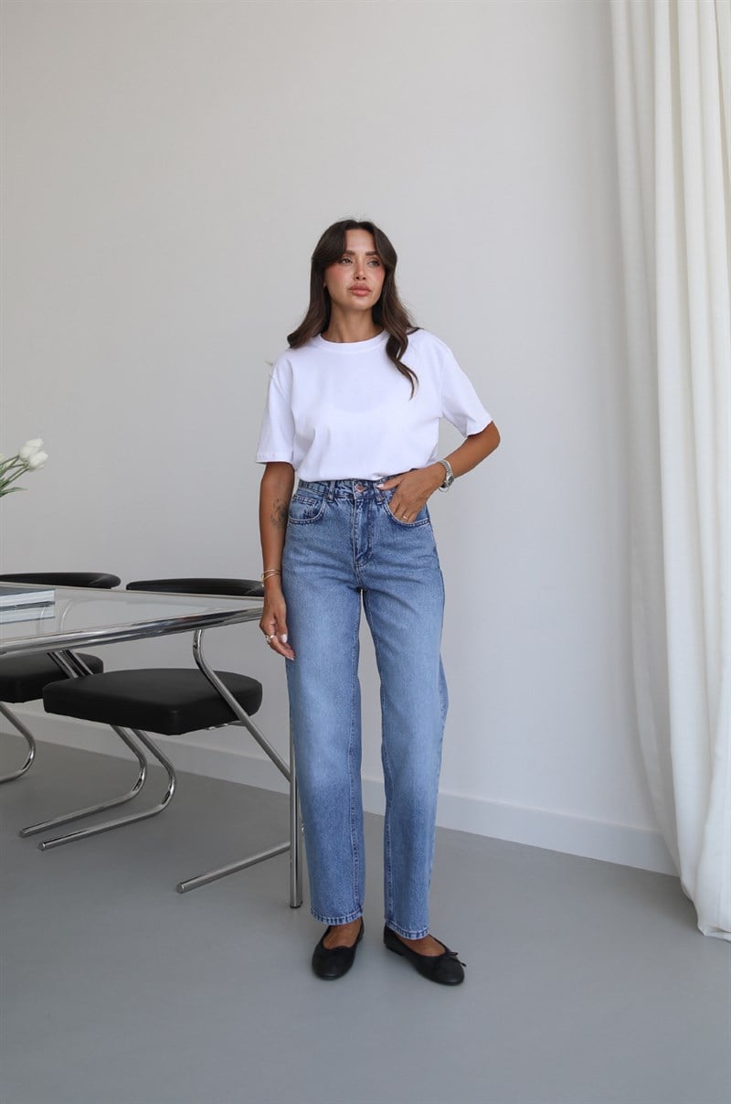 Mavi Yüksek Bel Fit Mom Jean