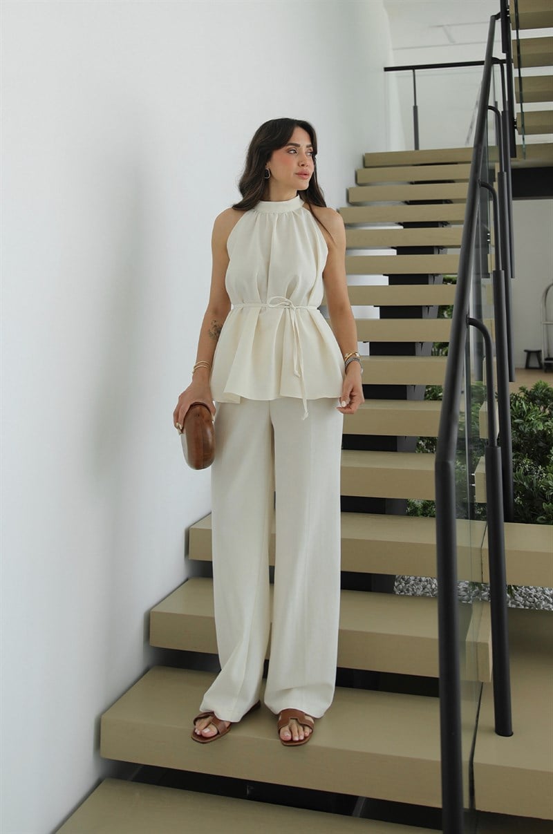 Natural Veral Bluz Pantolon Keten Takım