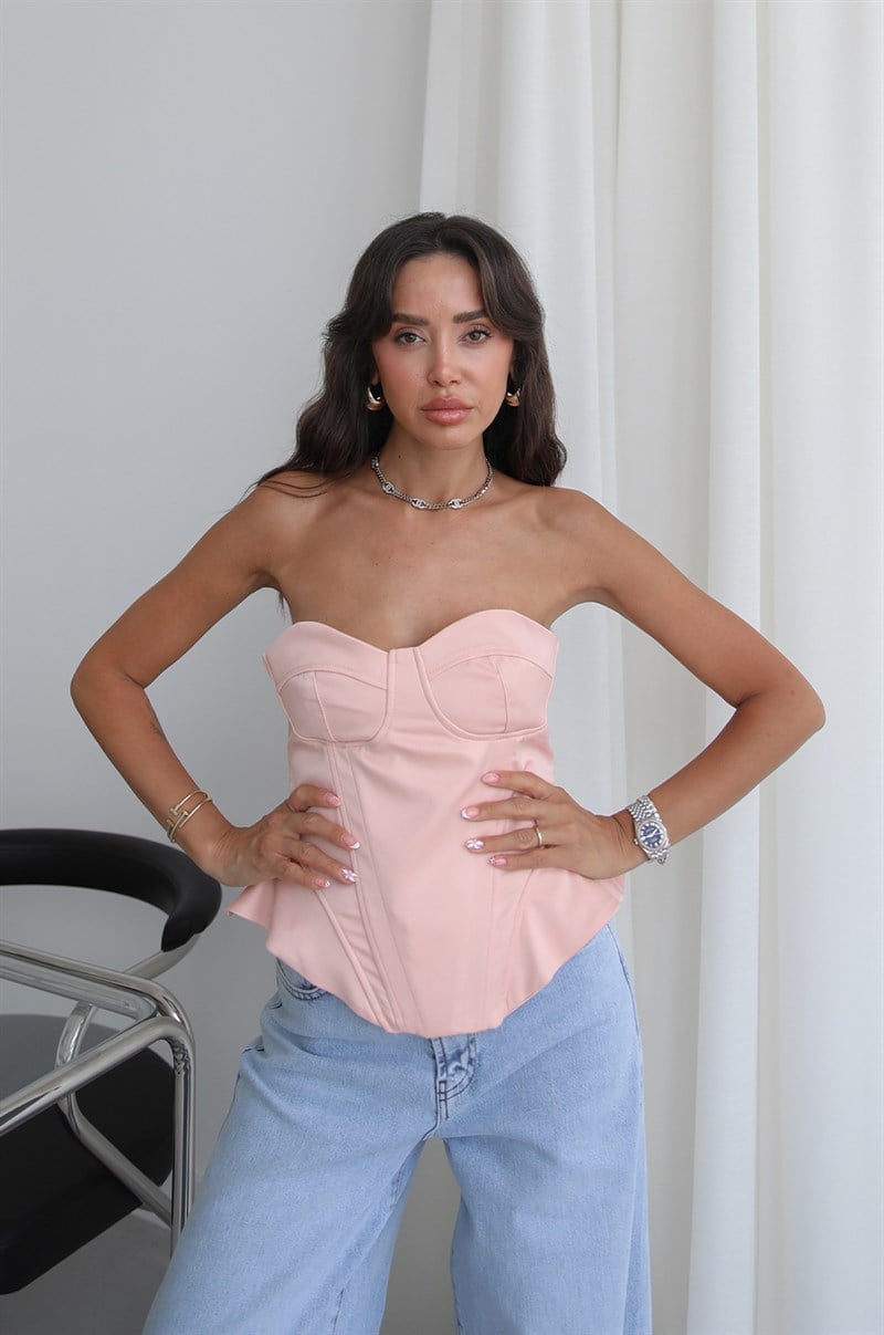 Pembe Balenli Saten Bluz