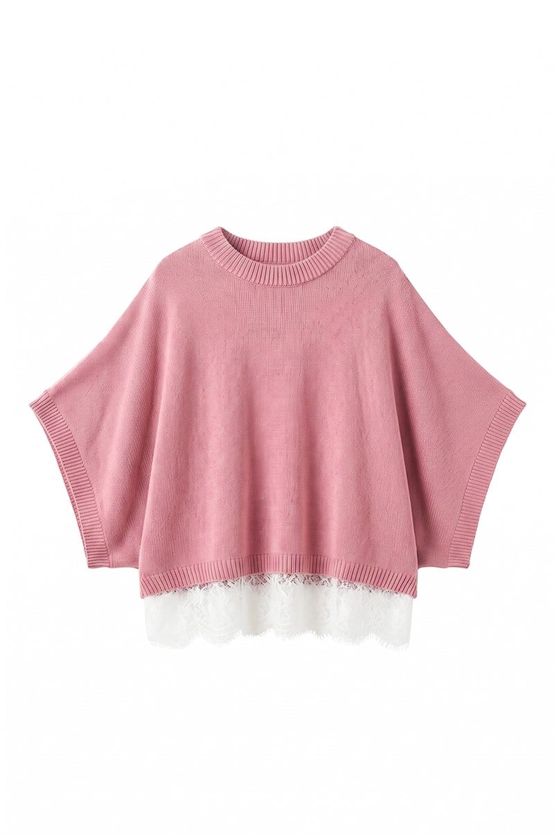 Pembe Dantel Detaylı Triko Bluz