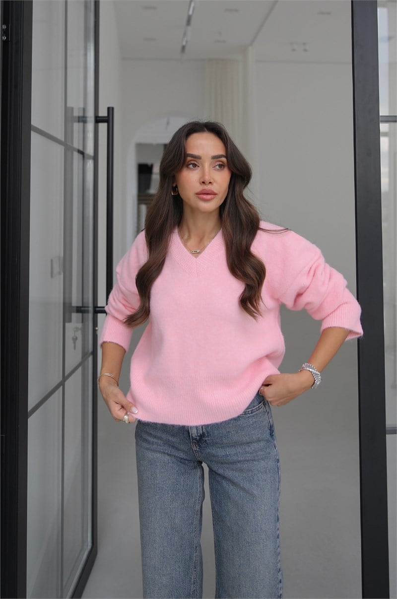 Pembe Kani V Yaka Yumoş Kazak