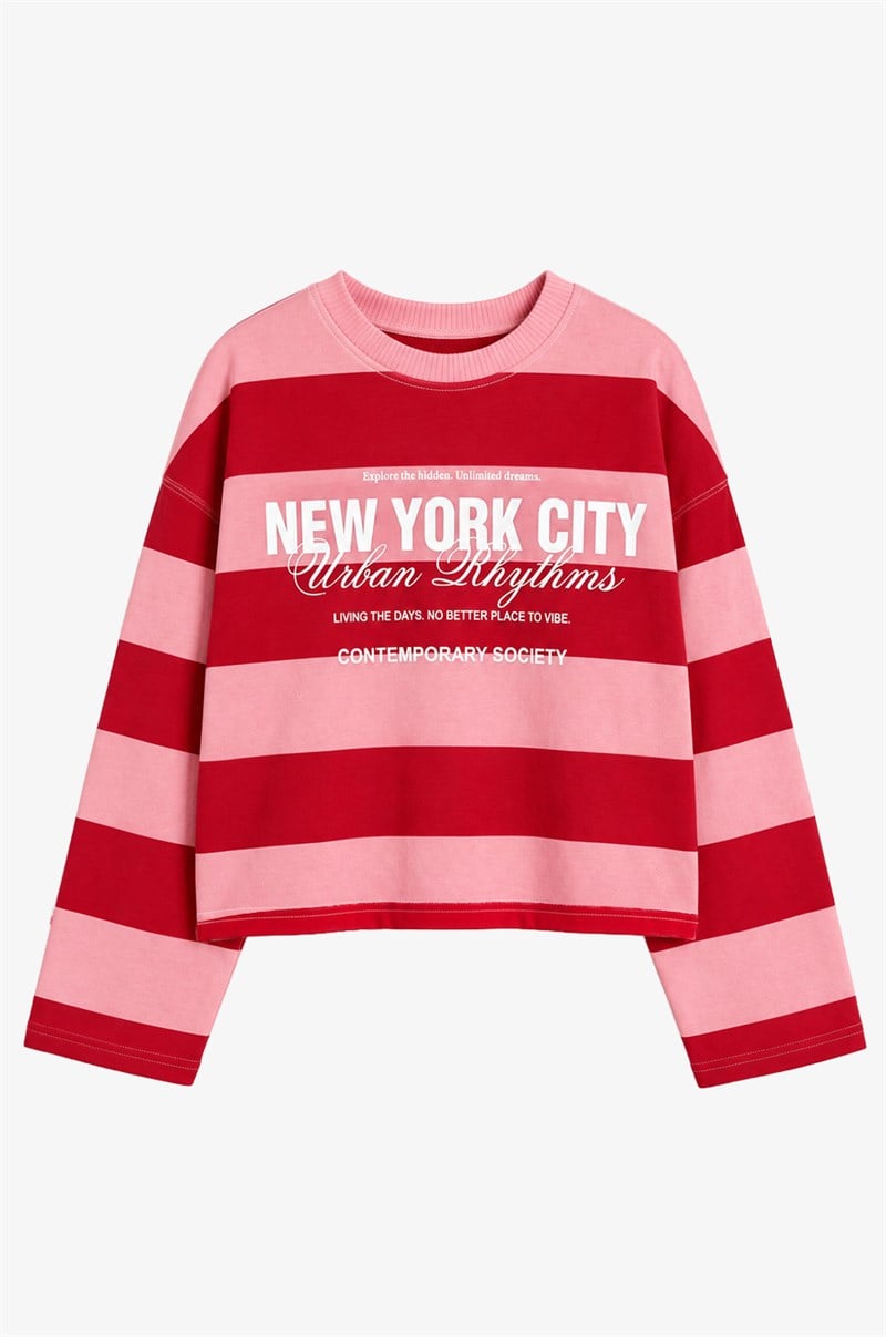Pembe New York City Baskılı Sweatshirt