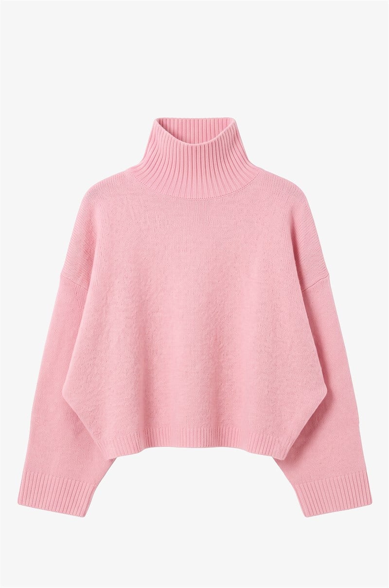 Pembe Yarasa Kol Yumuşak Dokulu Kazak