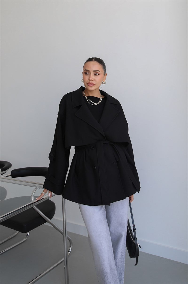 Siyah Alyssa Kuşaklı Trençkot