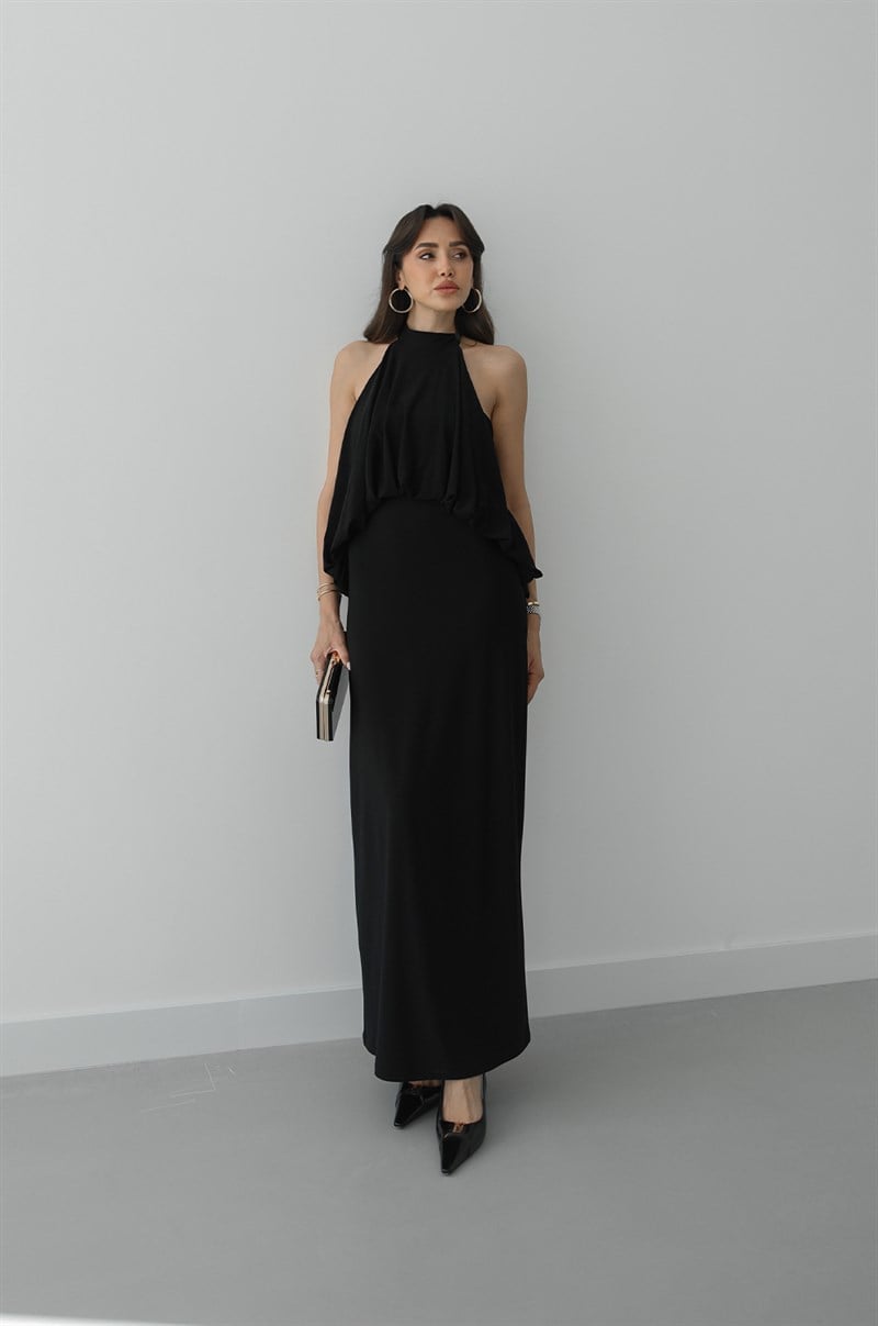 Siyah Benson Sırt Dekolteli Elbise