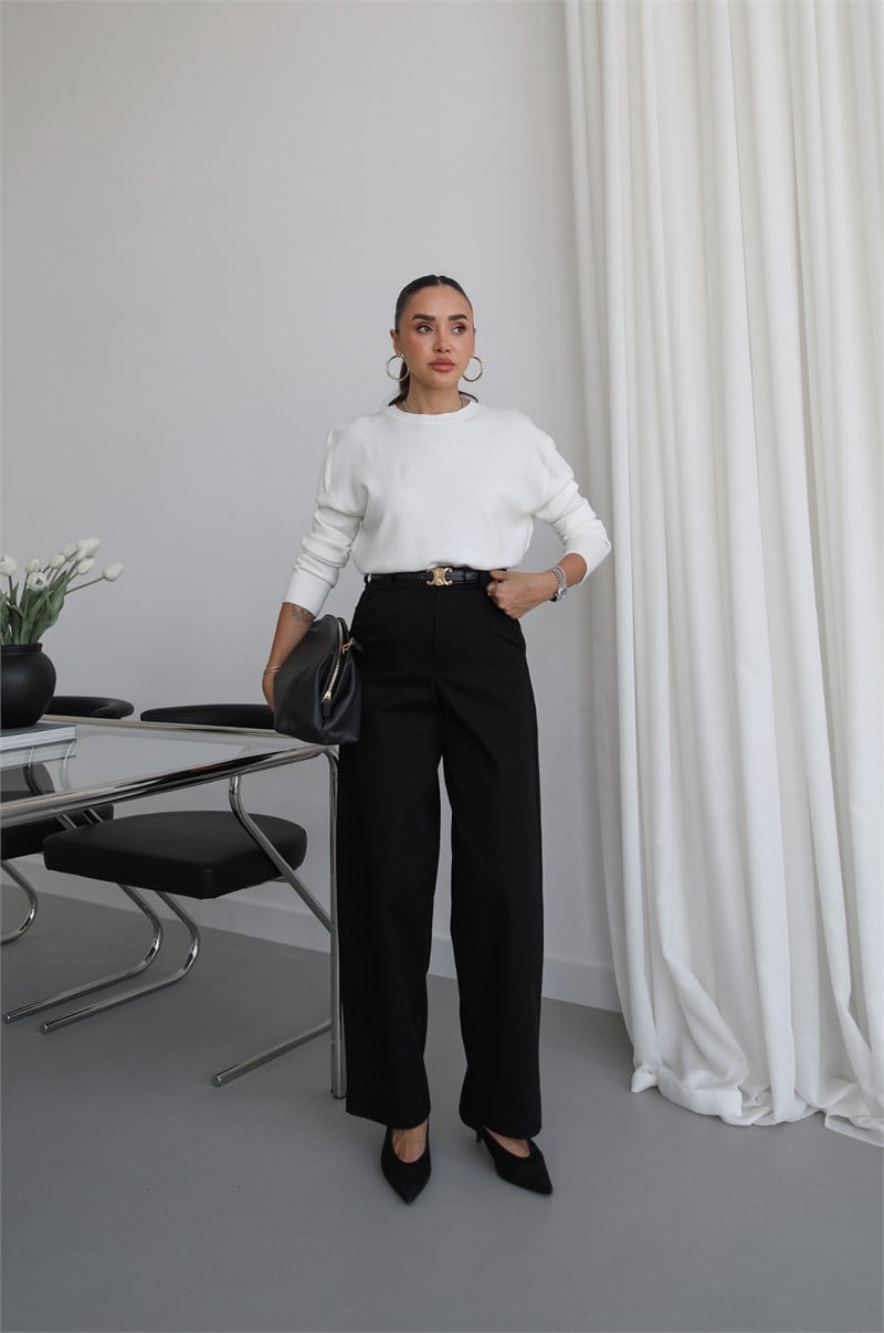 Siyah Curved Barrel Pantolon