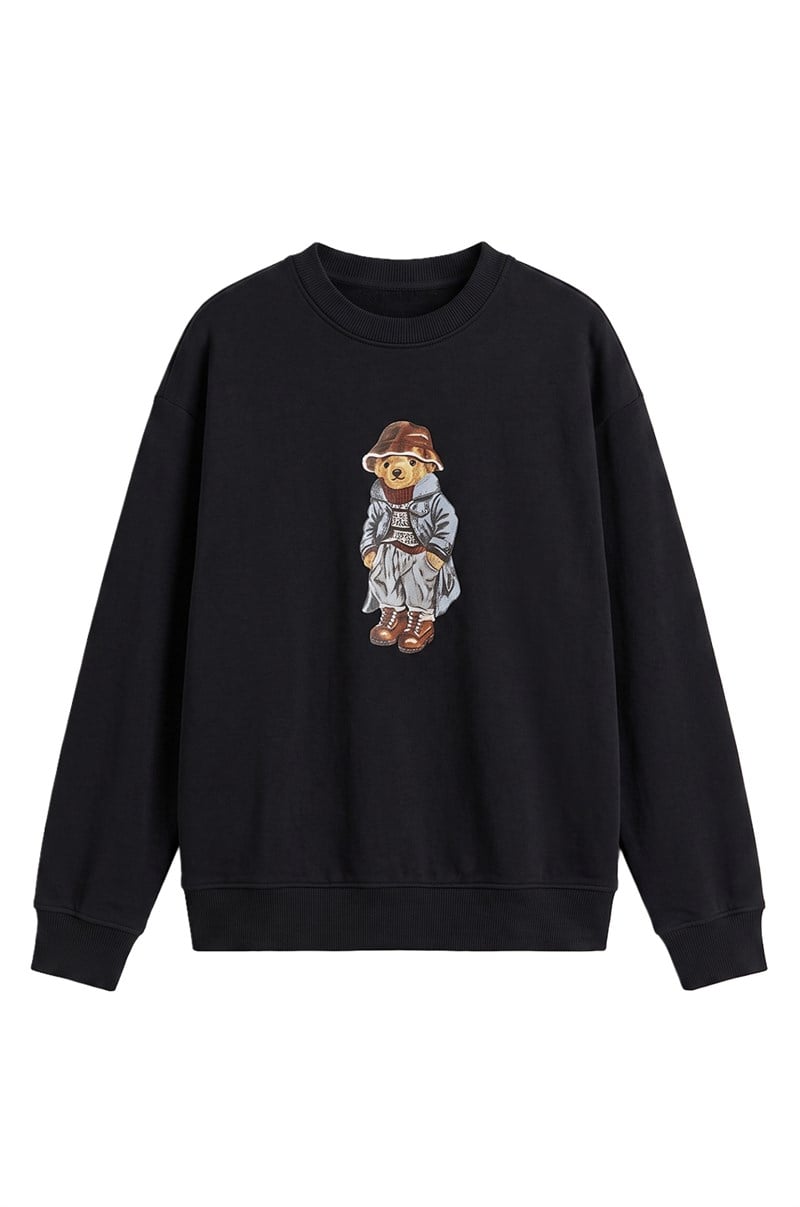 Siyah Paltolu Teddy Baskılı Sweatshirt
