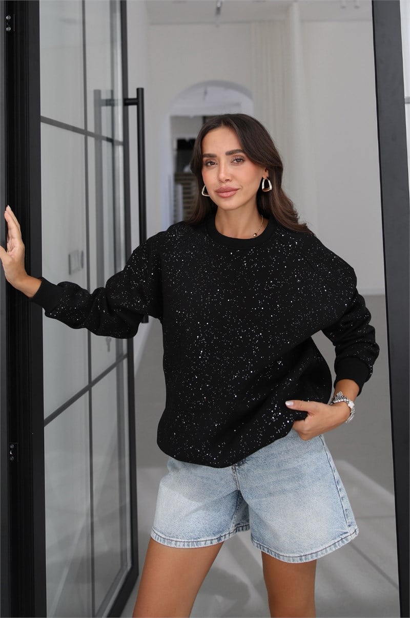 Siyah Simli Sweatshirt