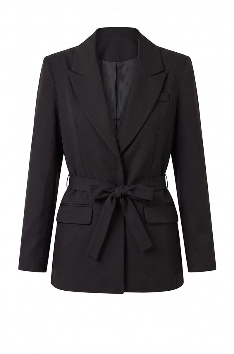 Siyah Sydney Kuşaklı Blazer Ceket 