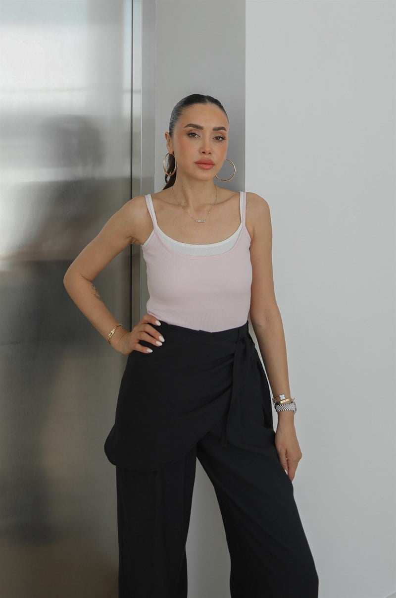 Toz Pembe Katmanlı Tasarım İp Askılı Atlet