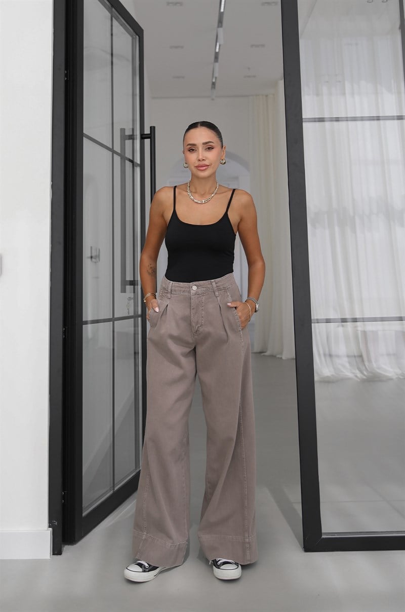 Vizon Önü Tek Pileli Wide Leg Jean