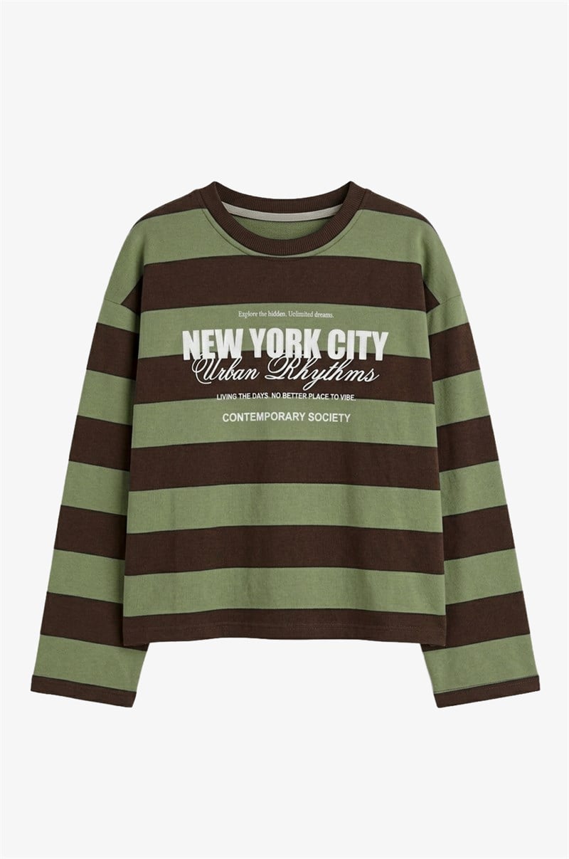 Yeşil New York City Baskılı Sweatshirt