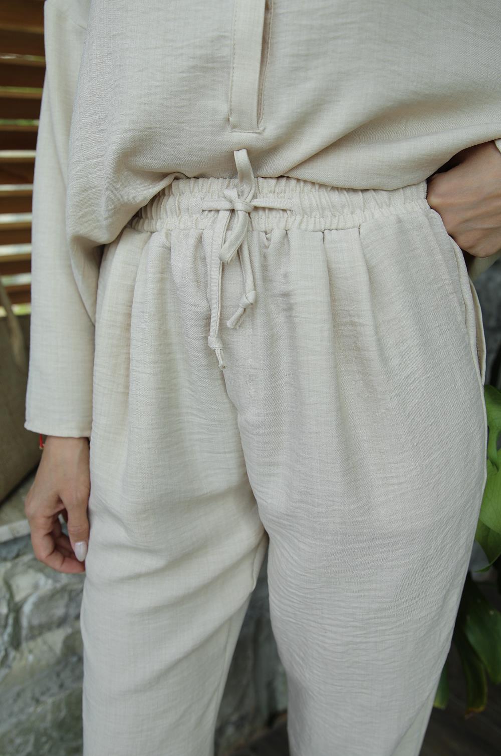Bej V Yaka Bluz Pantolon Takım · 7