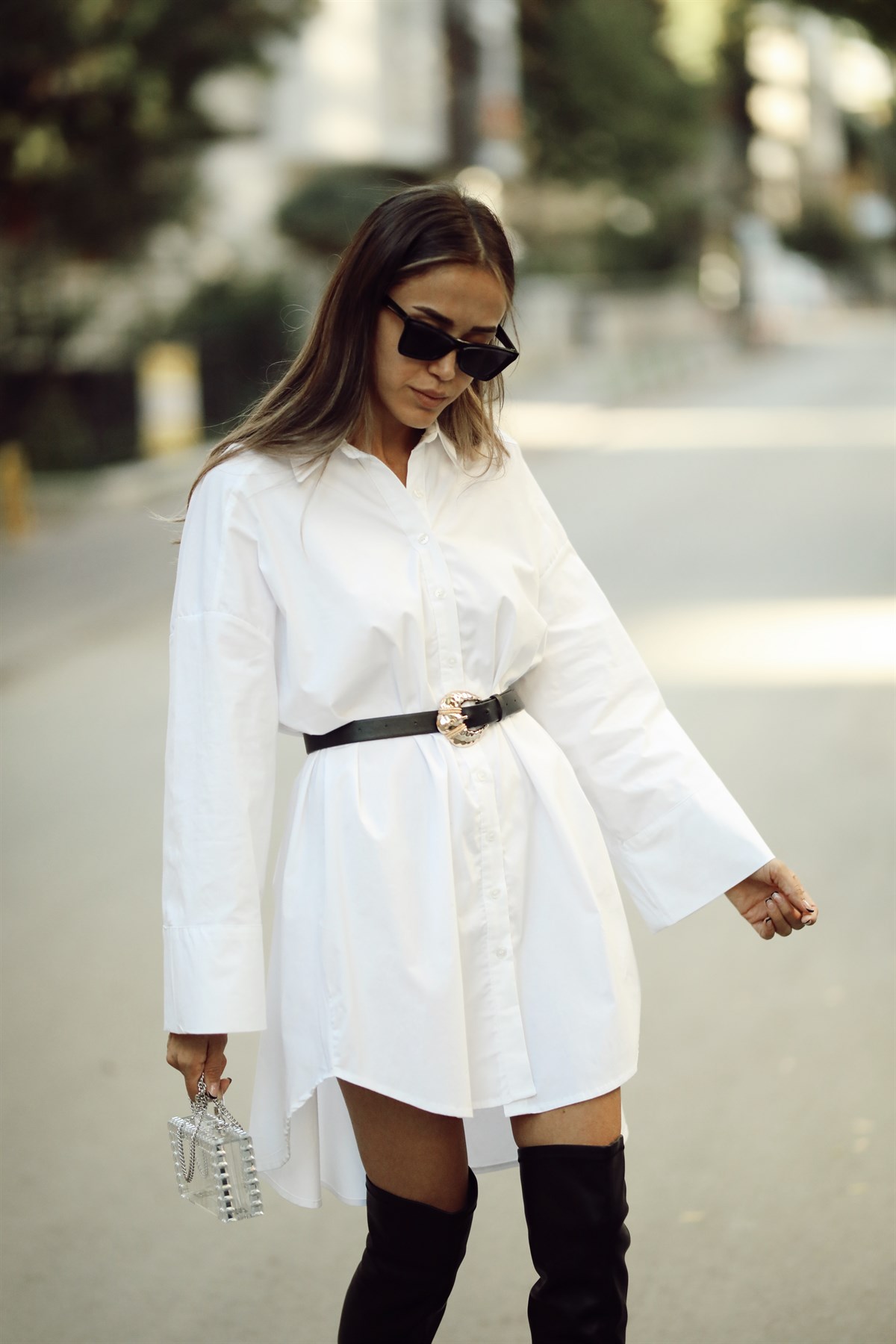Beyaz Tasarım Gömlek Elbise