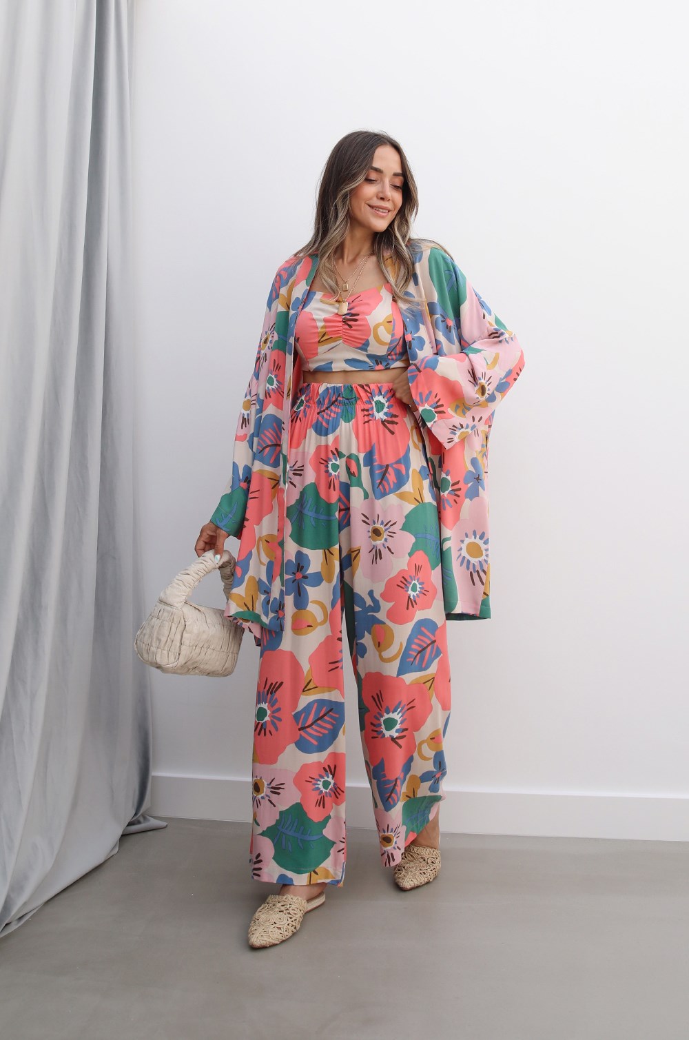 Çiçekli Pantolon Büstiyer Kimono Takım Havoş'ta 249,00 ₺
