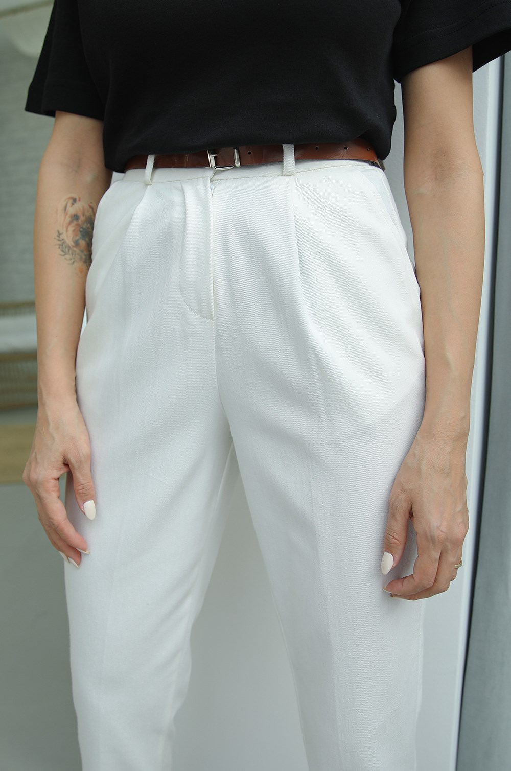 Ekru Kemerli Gabardin Pantolon · 3