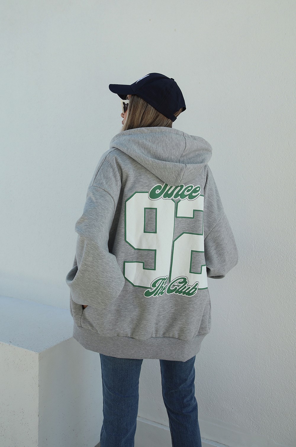Gri California Baskılı Fermuarlı Kapüşonlu Sweatshirt · 5
