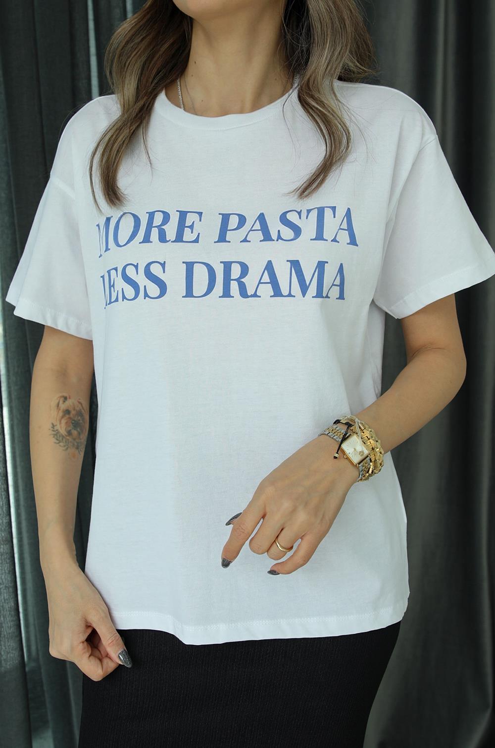 More Pasta Yazı Baskılı Beyaz Tişört · 3