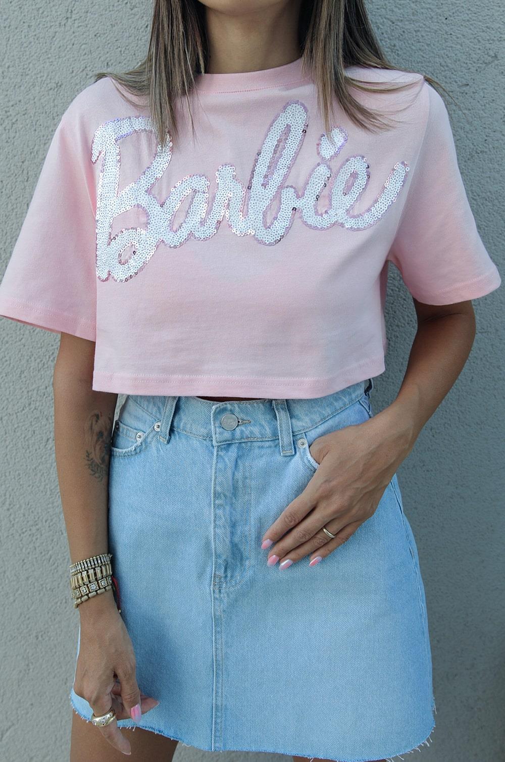Pembe Pul İşlemeli Barbie Tişört · 4